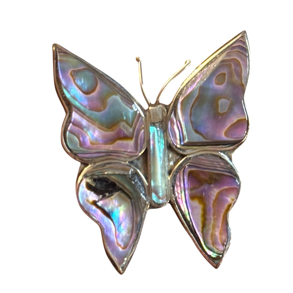Vintage Mexixo Abalone  Alpaca fancy Shell Butterfly Brooch